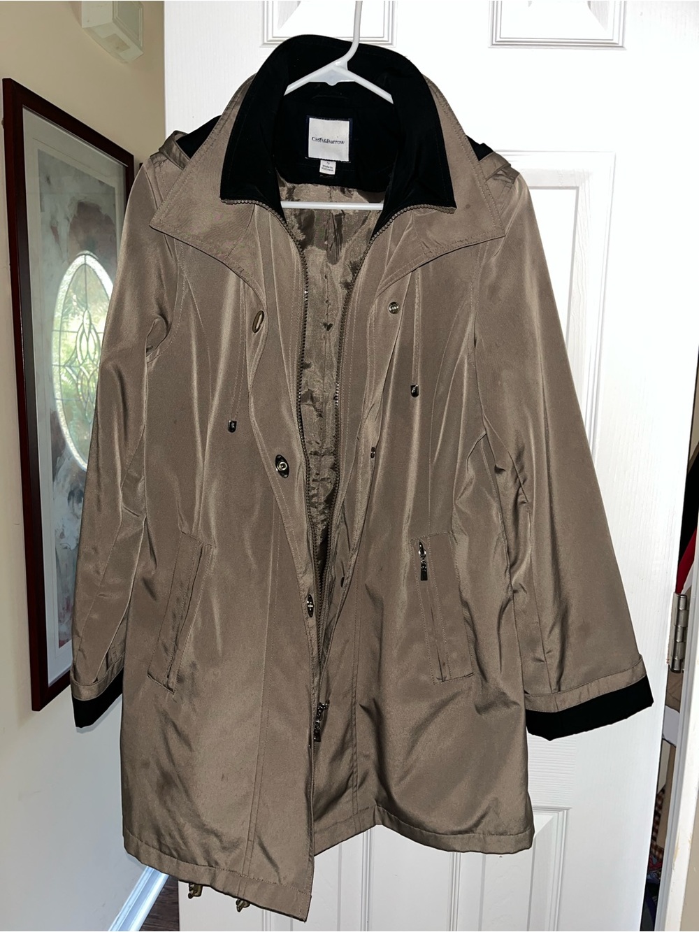 croft & barrow Taupe Trench Coat with Black Collar
